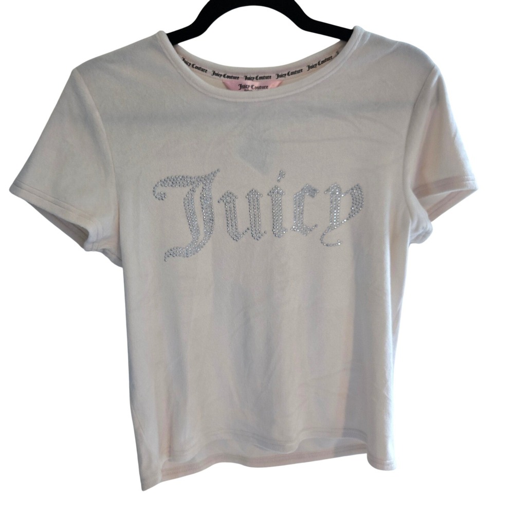 NWT Juicy Couture T Shirt Womens Lg White Velour Sleepwear Shirt Rhinestone Logo